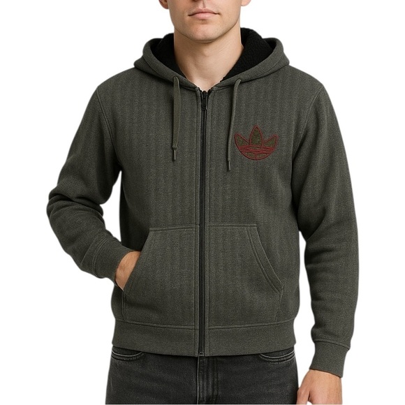 adidas Other - Adidas Sherpa Lined Zip Up Hooded Jacket Medium Green Chevron